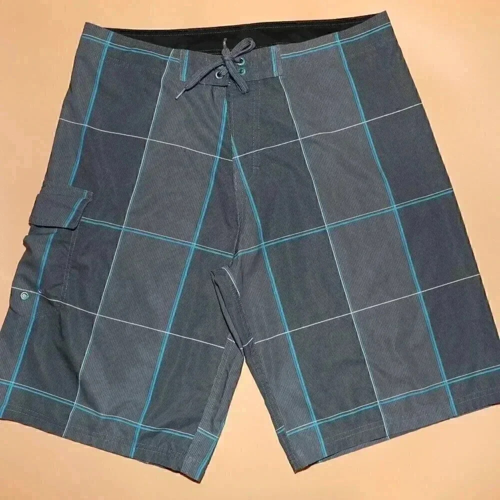 OP Blue Gray Geometric Swim Trunks Size 32 Summer Beach Board Shorts‎ Mens Swim